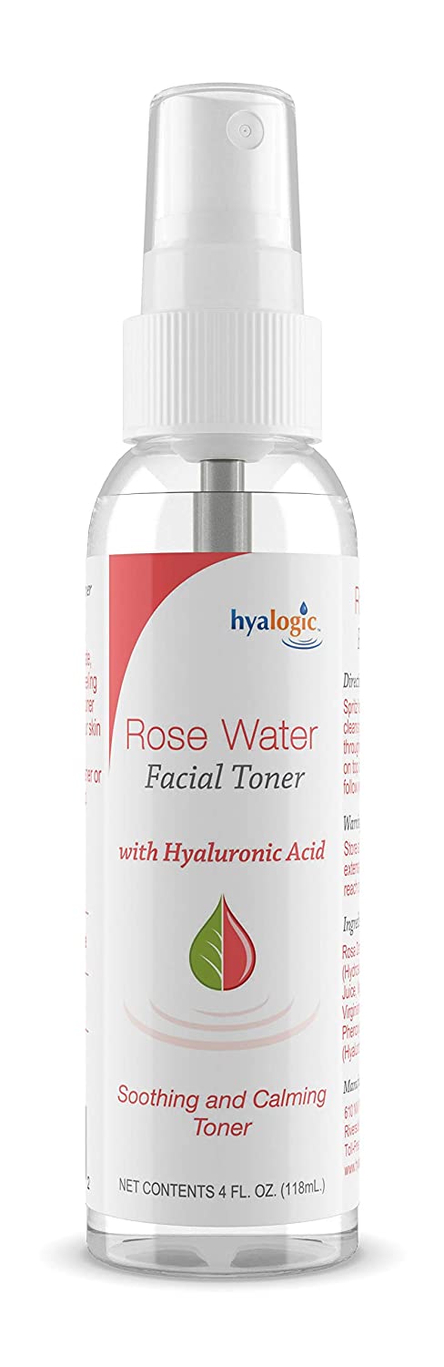 Rose Water Facial Toner with Hyaluronic Acid - 100% Natural Rose Water Toner for Face &amp; Neck, Best for All Skin Types - Hypoallergenic, Free from Parabens &amp; Alcohol, 4 fl. oz.