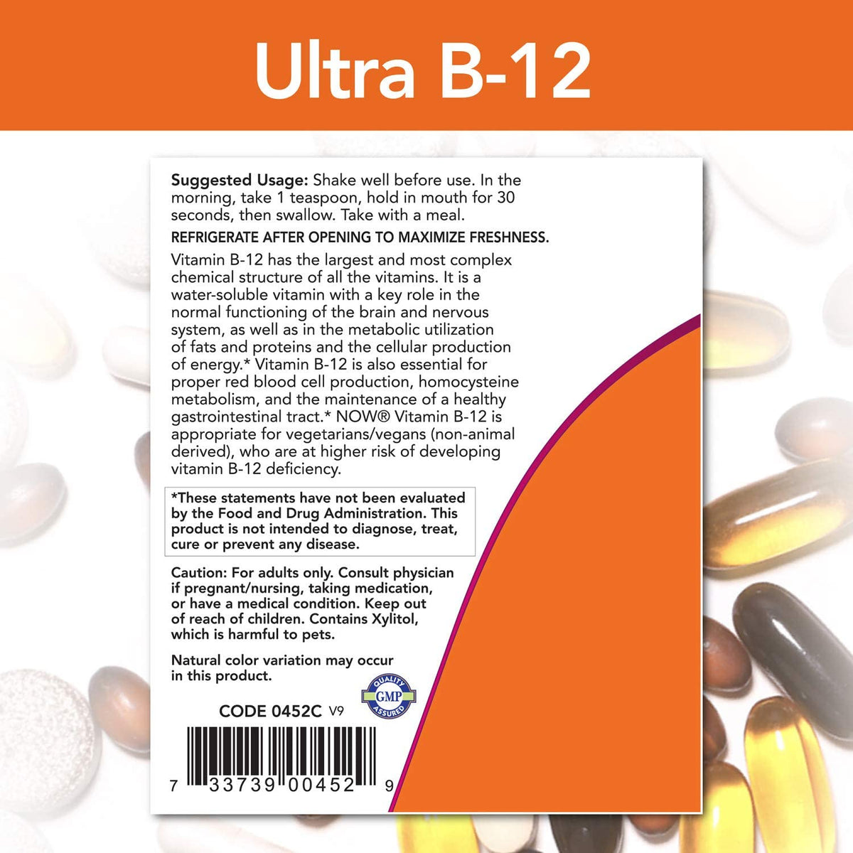 Ultra B-12, Liquid, 800 mcg Folic Acid, Cellular Energy Production*, 4-Ounce