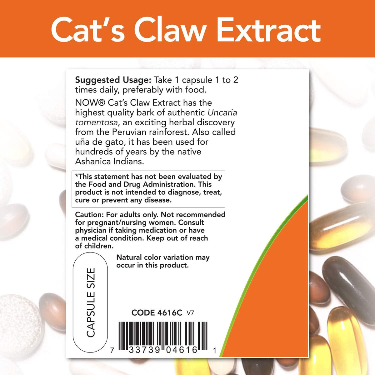 NOW Supplements, Cat&#39;s Claw Extract, 10:1 Concentrate, (1.5% Standardized Extract), 60 Veg Capsules