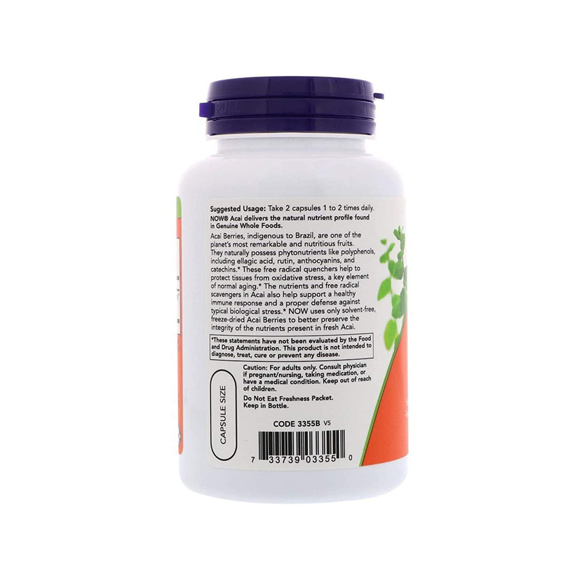 NOW Foods Supplements, Acai 500 mg, Freeze-Dried Super Fruit with Polyphenols, Ellagic Acid, Rutin, Anthocyanins and Catechins, 100 Veg Capsules