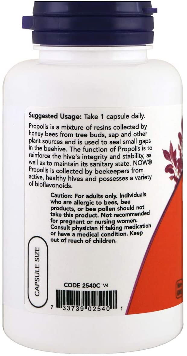 NOW Supplements, Propolis 1,500 mg with 5:1 Concentrate, Natural Bee Product, 100 Veg Capsules