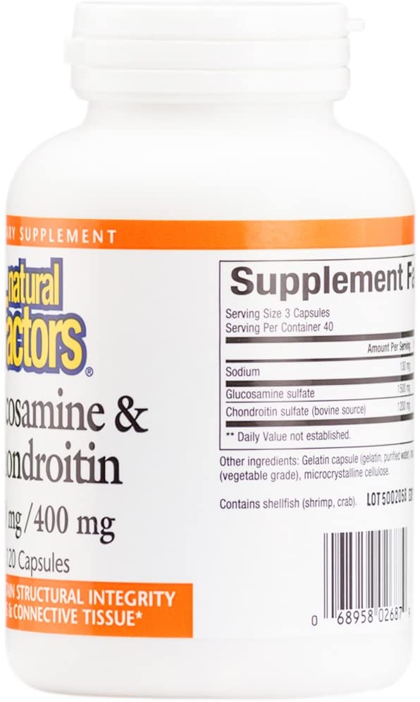 Natural Factors, Glucosamine & Chondroitin, Supports Healthy Joints and Connective Tissue, 120 Capsules