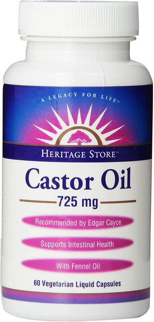 Heritage Products Castor Oil 725 Mg, 60 Vegetarian Capsules