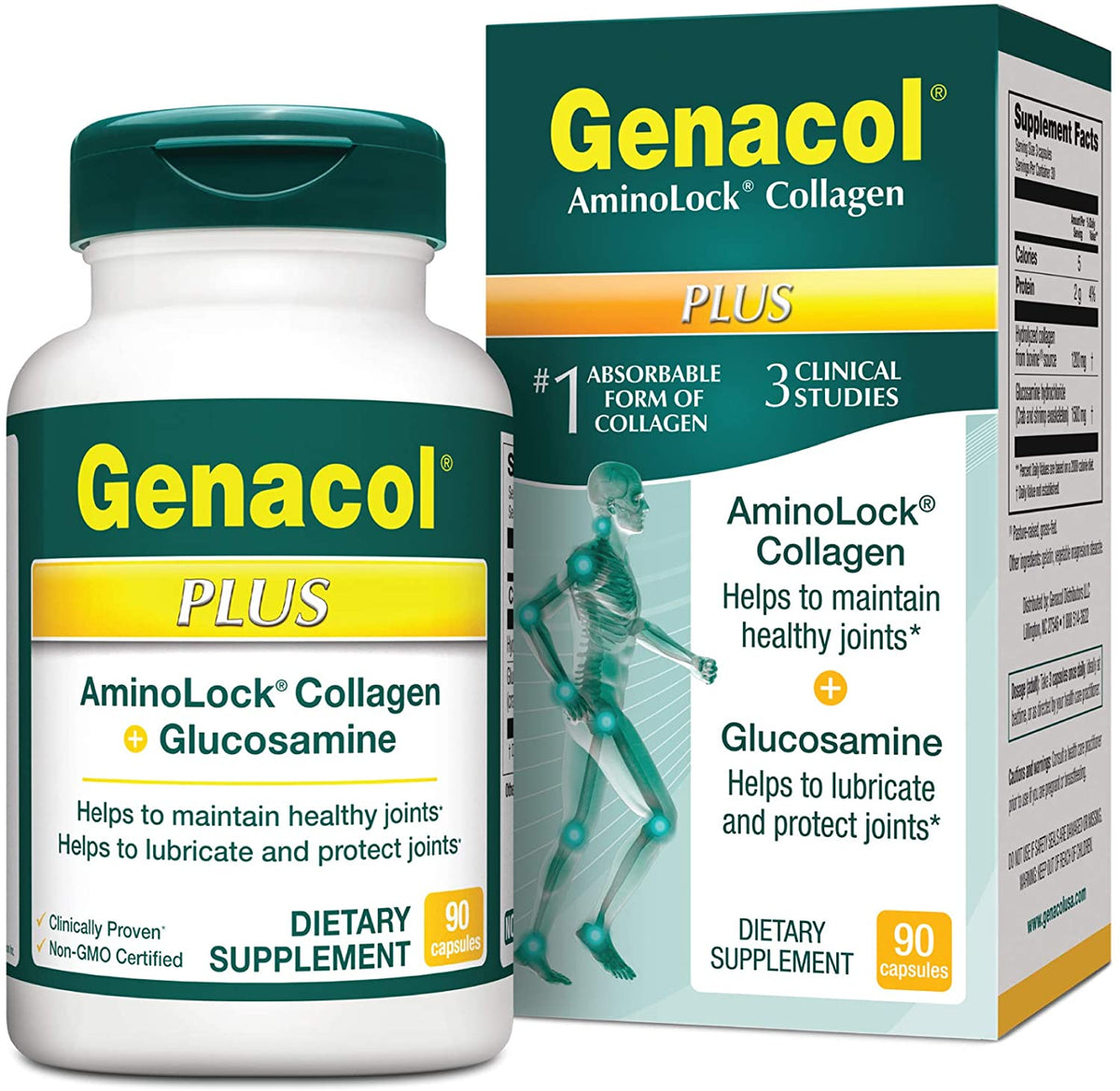 Genacol Plus – Glucosamine and Collagen Supplement, Ultra-Hydrolyzed Collagen Peptides, Eases Joint Movement, Maintains Cartilage, 90 Capsules (30-Day Supply)