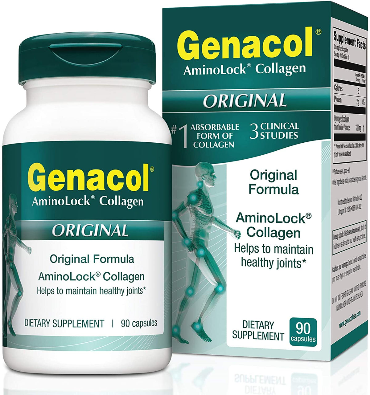 Collagen Pills Joint Supplement - 90 GENACOL Original Colageno Hidrolizado Capsules | Enhanced Absorption Joint Supplements for Men and Women | Gluten Free, Non GMO