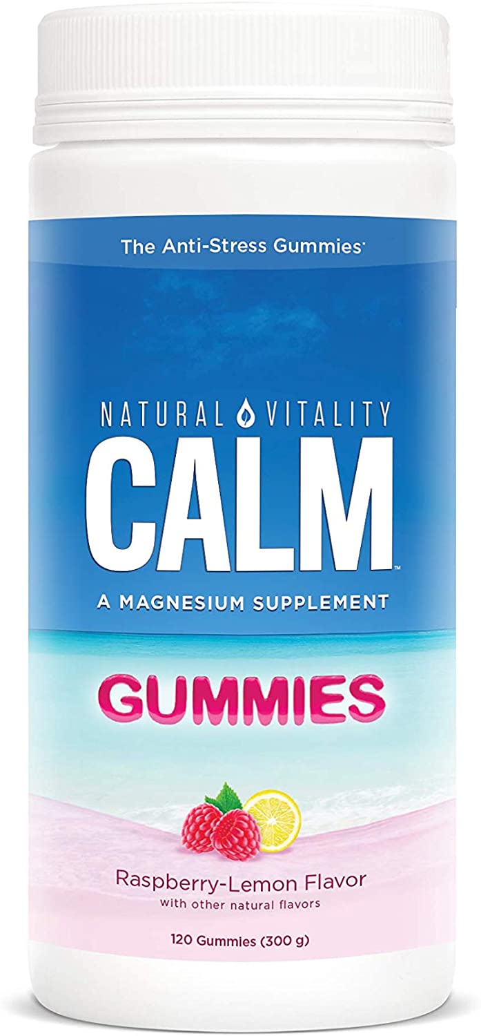 Natural Vitality CALM, Magnesium Citrate Supplement, Stress Relief Gummies, Supports a Healthy Response to Stress, Gluten Free, Vegan, Raspberry Lemon Flavored, 120 Gummies
