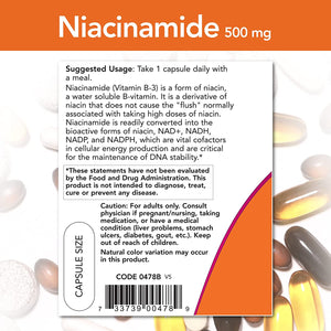 NOW Niacinamide, 500 mg, 100 Capsules