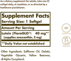 Solgar Lutein 40 mg, 30 Softgels - Supports Eye Health - Helps Filter Out Blue-Light - Contains FloraGLO Lutein - Gluten-Free, Dairy Free - 30 Servings
