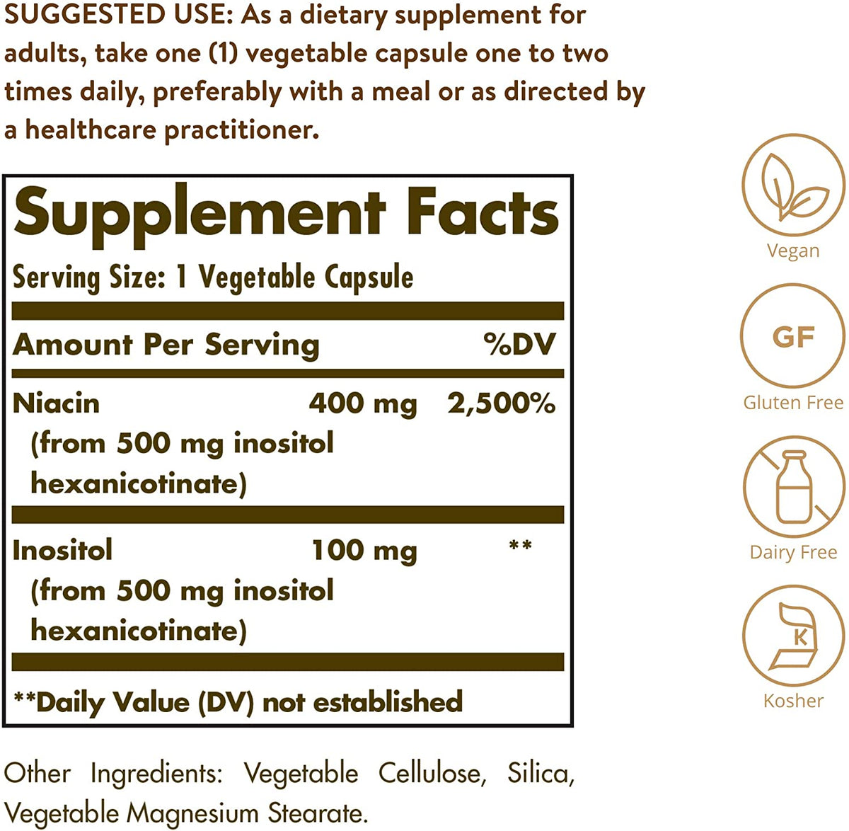 Solgar No-Flush Niacin 500 mg, 50 Vegetable Capsules - Vitamin B3 - Cardiovascular Support - Energy Metabolism -  No-Flush Delivery - Non-GMO, Vegan, Gluten Free, Dairy Free, Kosher - 50 Servings