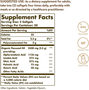 Solgar Flaxseed Oil 1250 mg - 100 Softgels, Pack of 2 - Concentrated Plant Source of Omega-3 Alpha-Linoleic Acid (ALA) - Non-GMO, Gluten Free - 100 Total Servings