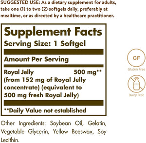 Solgar Royal Jelly "500", 60 Softgels - Nutritional Well Being - Natural Source of Vitamins, Minerals, Amino Acids, Proteins & Carbohydrates - Gluten Free, Dairy Free - 60 Servings