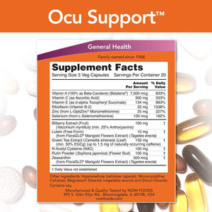 NOW Supplements, Ocu Support with FloraGLO Lutein, plus Vitamins A, C and E, 60 Capsules