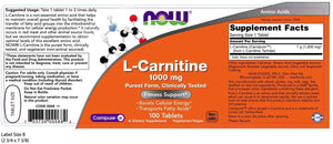 NOW L-Carnitine, 1000 mg, 100 Tablets