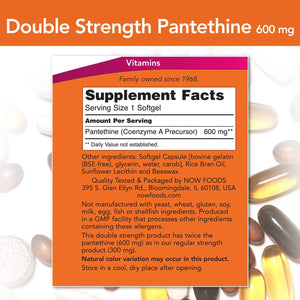 NOW Foods Pantethine Double Strength, 600 mg, 60 Softgels