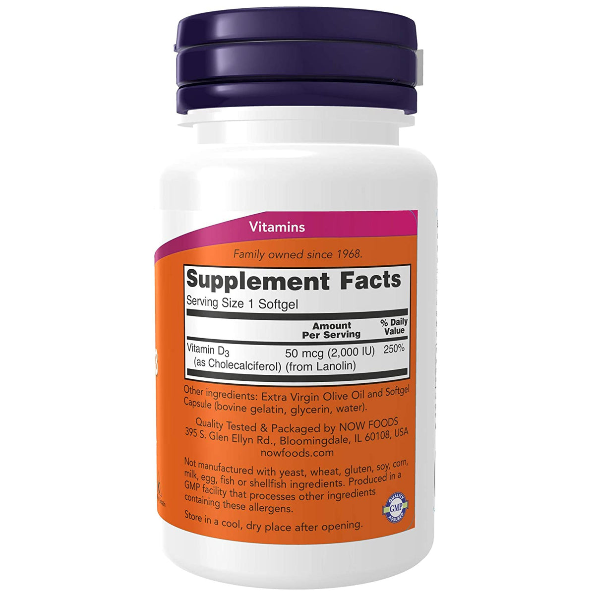 NOW Foods Vitamin D-3, 2000 IU, 120 Softgels