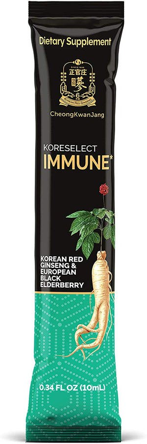 Extra Strength Immunity Booster - Genuine KGC Dietary Supplement with 6 Years Grown Korean Red Panax Ginseng Root and Black Elderberry Concentrate for Family - 10 Liquid Sticks (0.34 Fl oz)