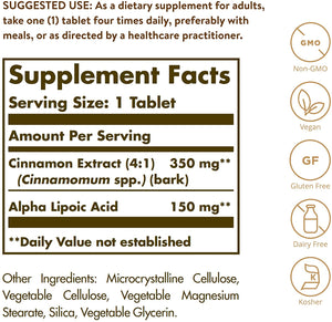 Solgar Cinnamon Alpha Lipoic Acid, 60 Tablets