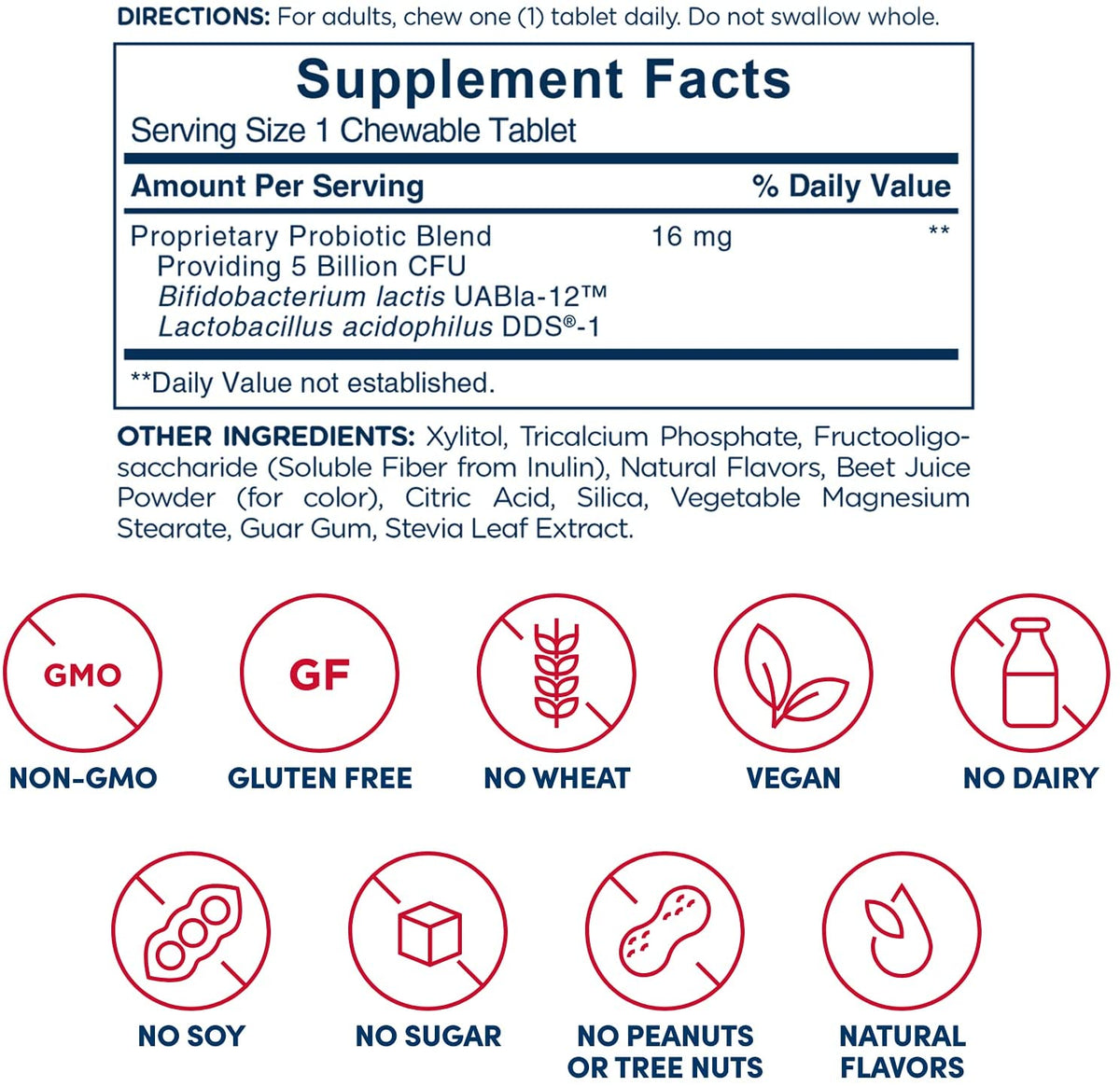 American Health Probiotic Chewable, Strawberry - Daily Chewable Tablet - 5 Billion Live Cultures, Beneficial Bacteria for The Digestive & Immune Systems - 30 Chewable Tablets, 30 Servings