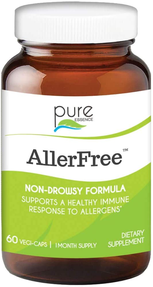 AllerFree Natural Allergy Support Supplement by Pure Essence Labs - Non Drowsy Pills for Sinus and Nasal Health Seasonal Allergies with Enzymes and Herbs - 60 Capsules