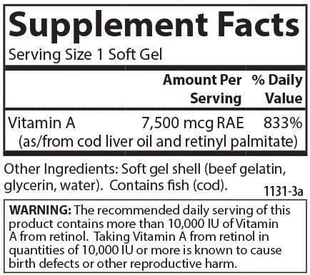 Carlson - Vitamin A, 25000 IU (7500 mcg RAE), Vision &amp; Skin Health, Immune Function, 100 soft gels
