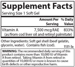 Carlson - Vitamin A, 25000 IU (7500 mcg RAE), Vision & Skin Health, Immune Function, 100 soft gels