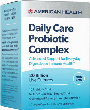 American Health Daily Care Probiotic Complex, 20 Billion Microorganisms - Clinically Studied Strains - Advanced Support for Everyday Digestive & Immune Health - 30 Capsules, 30 Total Servings
