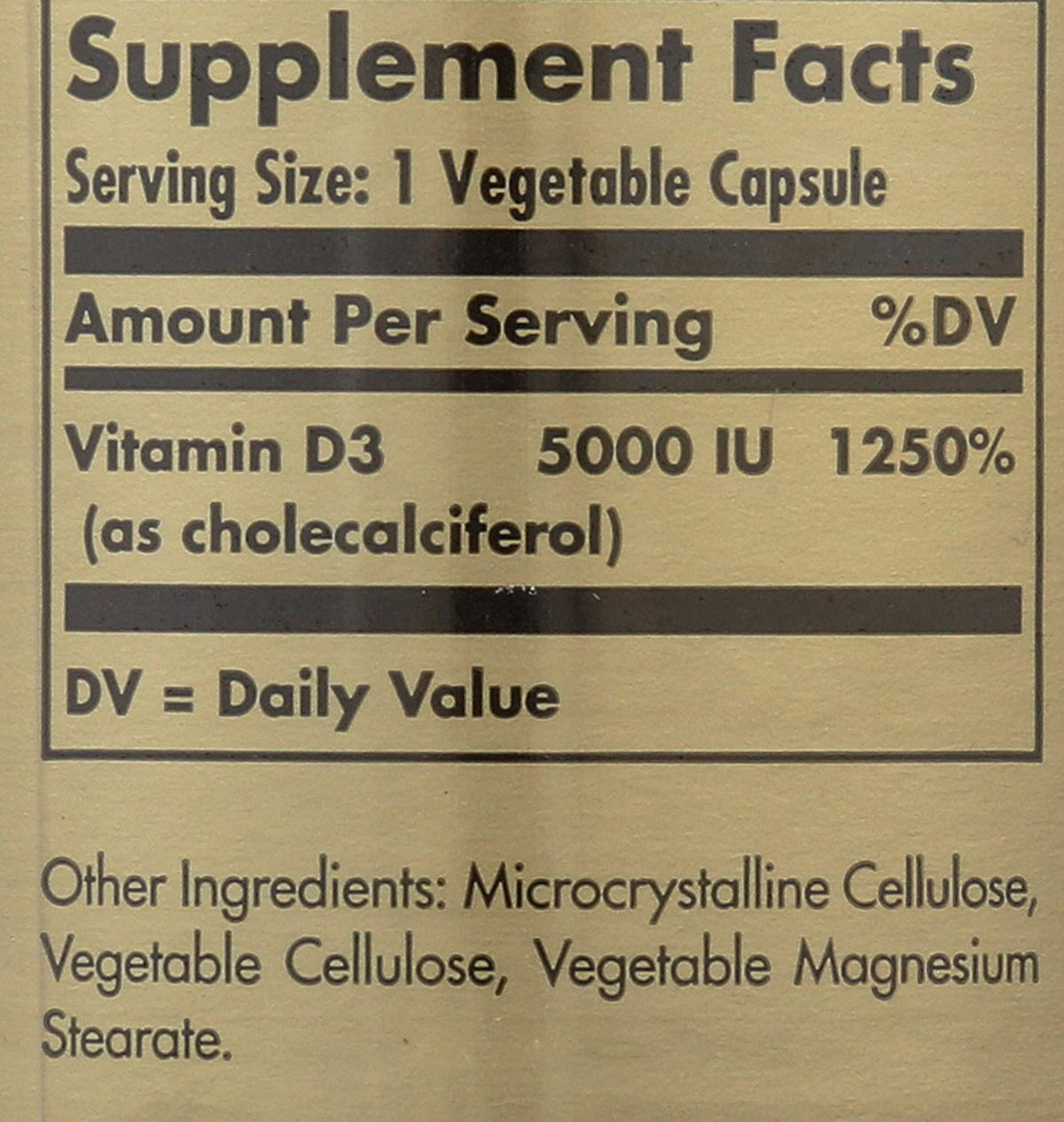 Solgar Vitamin D3 Cholecalciferol 5,000 IU, 120 Vegetable Capsules