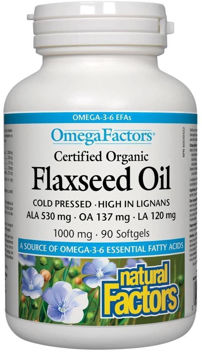 Natural Factors Flaxseed Oil Organic 1000mg Softgels, 90-Count