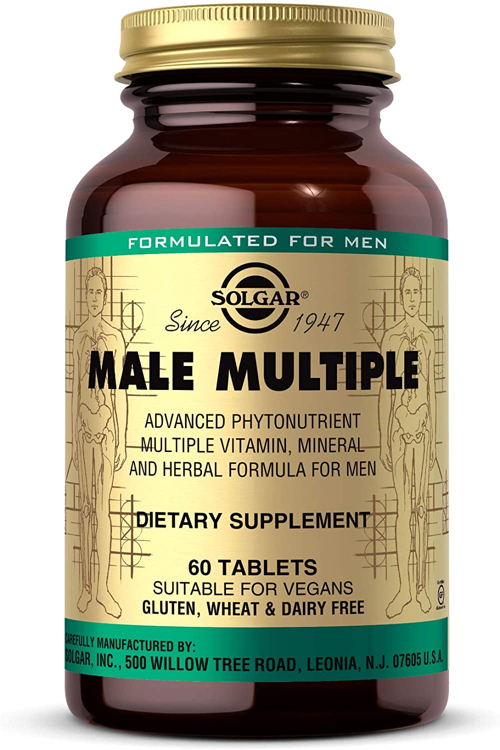 Solgar Male Multiple, 60 Tablets - Multivitamin, Mineral &amp; Herbal Formula for Men - Advanced Phytonutrient - Vegan, Gluten Free, Dairy Free - 20 Servings