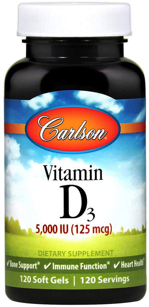 Carlson Vitamin D3, 5000 IU, 120 Softgels