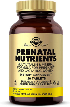 Solgar Prenatal Nutrients, 120 Tablets - Multivitamin & Mineral Formula for Pregnant & Lactating Women - Contains Zinc, Calcium Iron, Folic Acid, Vitamins C & E - Vegan, Gluten Free - 30 Servings