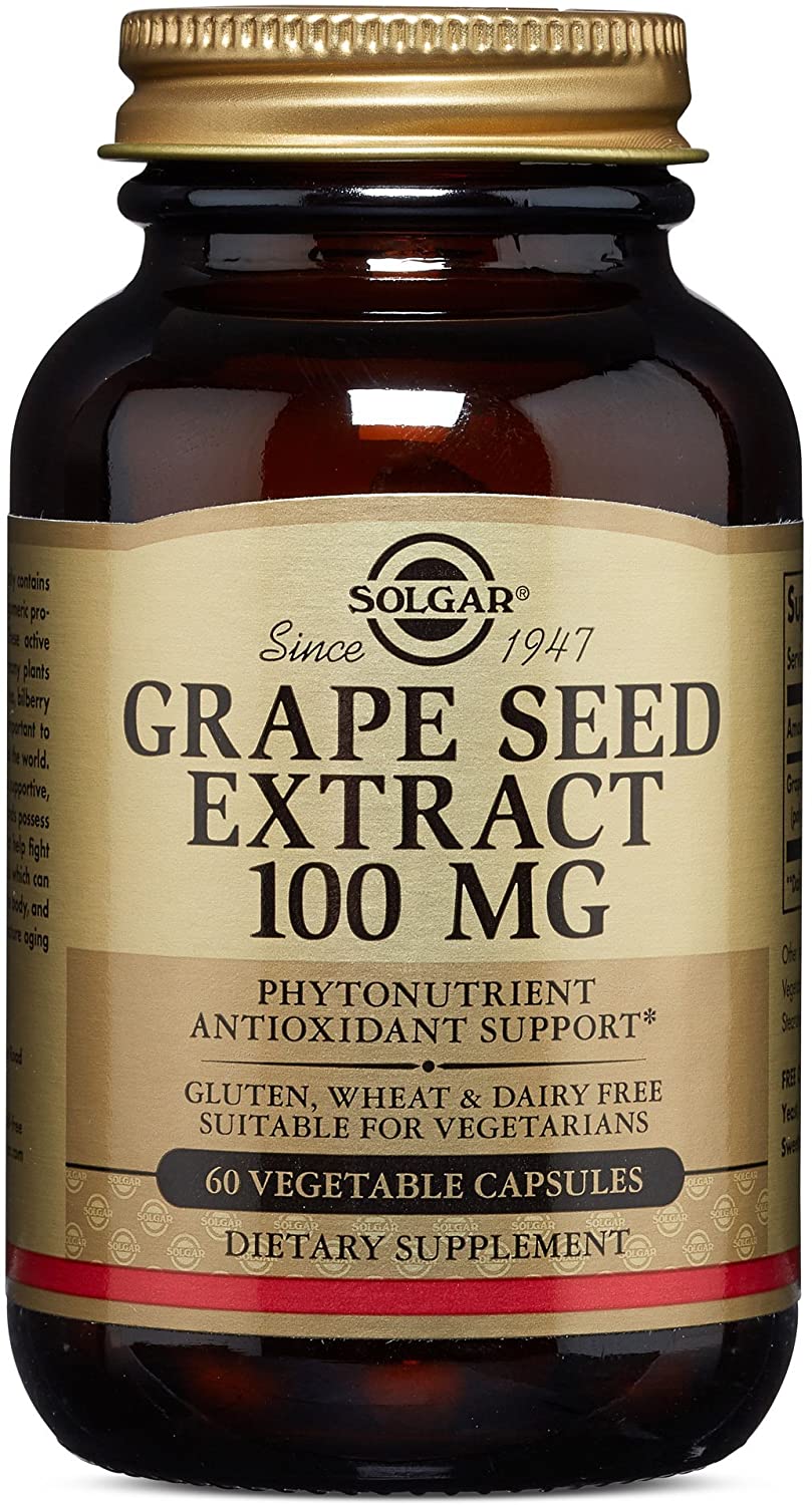 SOLGAR Grape Seed Extract 100 mg, 60 Vegetable Capsules - Phytonutrient Antioxidant Support - Vegan, Gluten Free, Dairy Free - 60 Servings