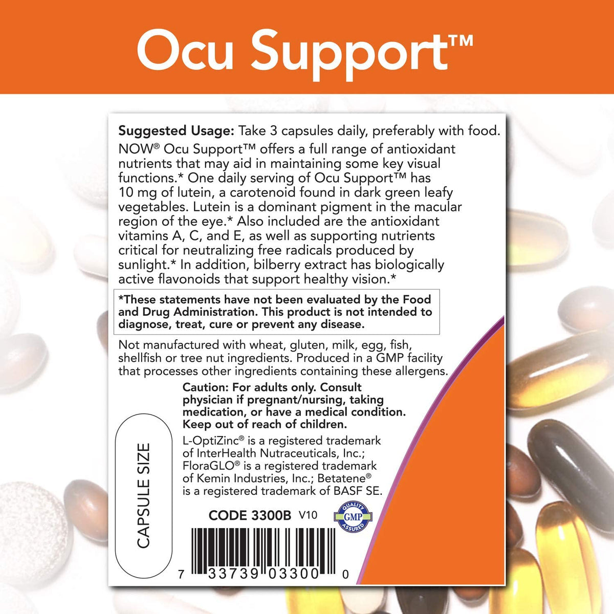 NOW Supplements, Ocu Support with FloraGLO Lutein, plus Vitamins A, C and E, 60 Capsules