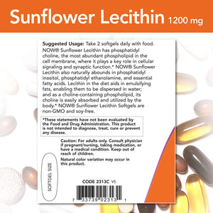 NOW Sunflower Lecithin, 1200 mg, 200 Softgels