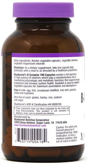 Bluebonnet Nutrition B-Complex 100, 100 Vegetable Capsules