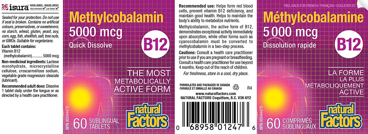 Natural Factors B12 Methylcobalamin, 5000 mcg, 60 Chewable Tablets