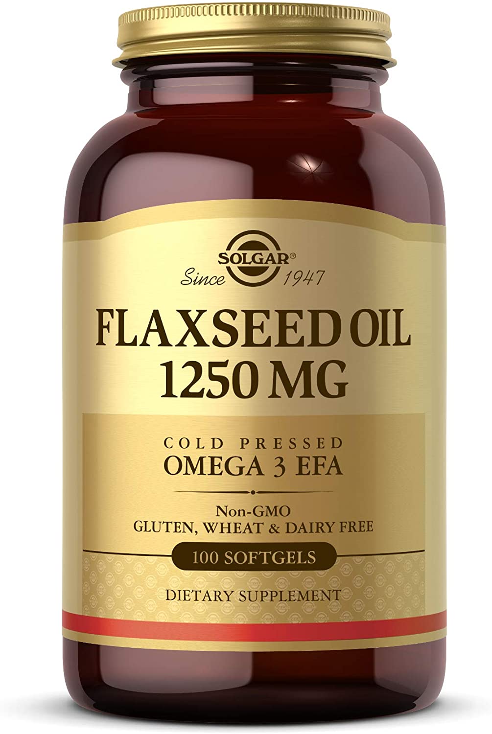 Solgar Flaxseed Oil 1250 mg - 100 Softgels, Pack of 2 - Concentrated Plant Source of Omega-3 Alpha-Linoleic Acid (ALA) - Non-GMO, Gluten Free - 100 Total Servings