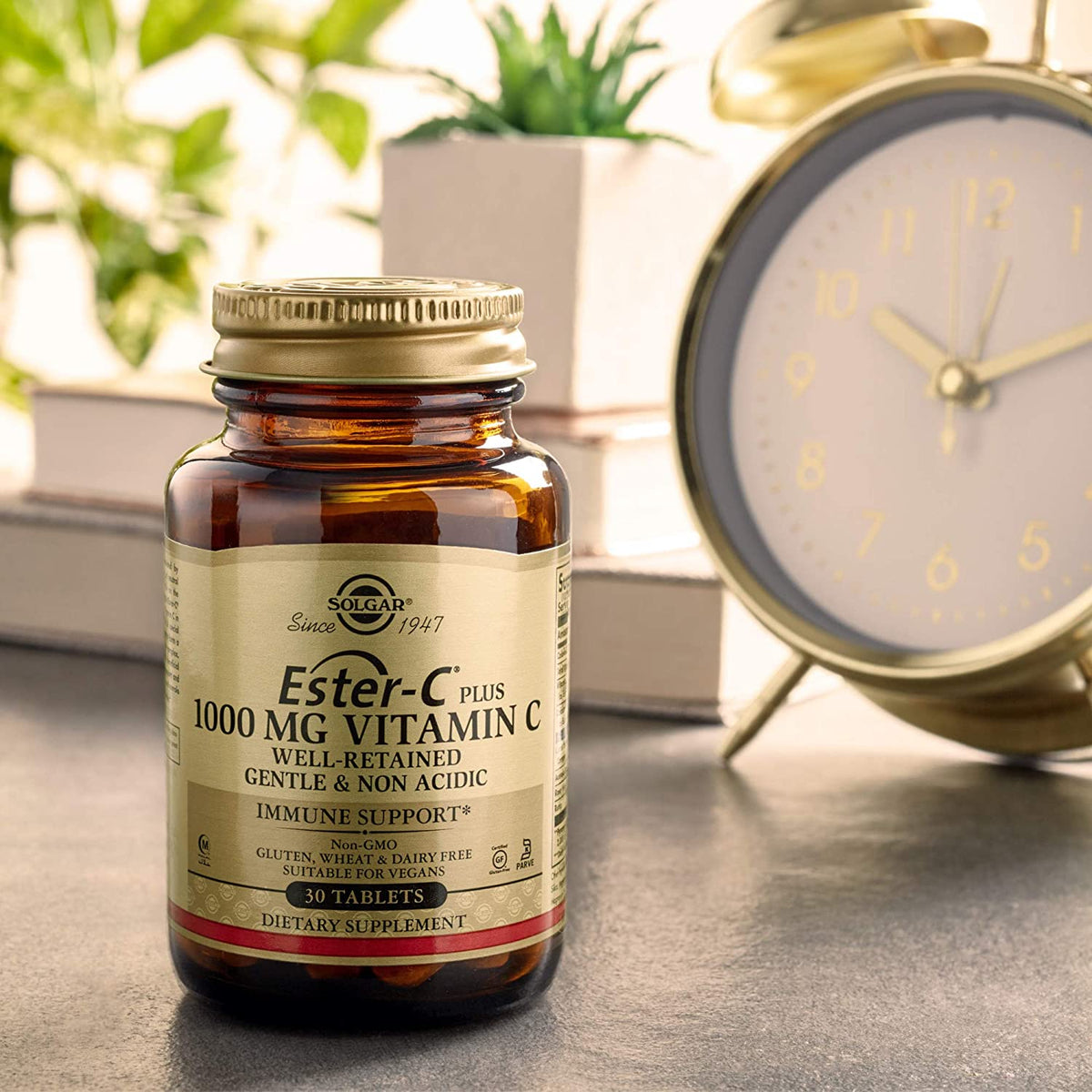 Solgar Ester-C Plus 1000 mg Vitamin C (Ascorbate Complex), 60 Tablets - Gentle On The Stomach &amp; Non Acidic - Antioxidant &amp; Immune System Support - Non GMO, Vegan, Gluten Free, Kosher - 60 Servings