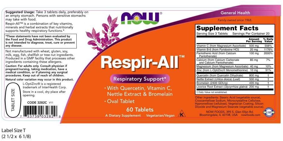 NOW Foods Respir-All™, 60 Tablets