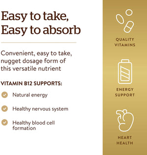 Solgar Vitamin B12 2500 mcg, 60 Nuggets - Energy Metabolism, Nervous System Support, Heart Health - Non-GMO, Vegan, Gluten Free, Dairy Free, Kosher, Halal - 60 Servings