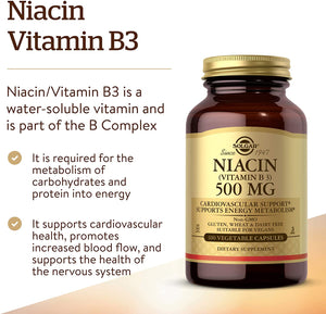 Solgar Niacin Vitamin B3, 500 mg, 100 Vegetable Capsules