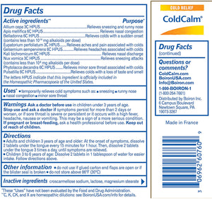 Boiron ColdCalm Tablets for Relief of Common Cold Symptoms Such as Sneezing, Runny Nose, Sore Throat, and Nasal Congestion - Non-Drowsy - 60 Count