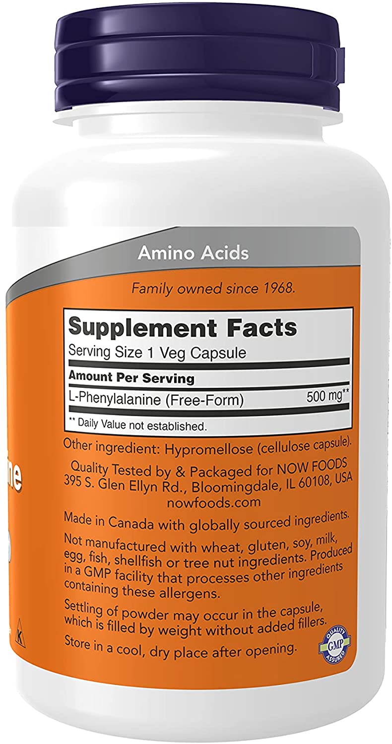 NOW Supplements, L-Phenylalanine 500 mg, Nervous System Support*, Amino Acid, 120 Veg Capsules