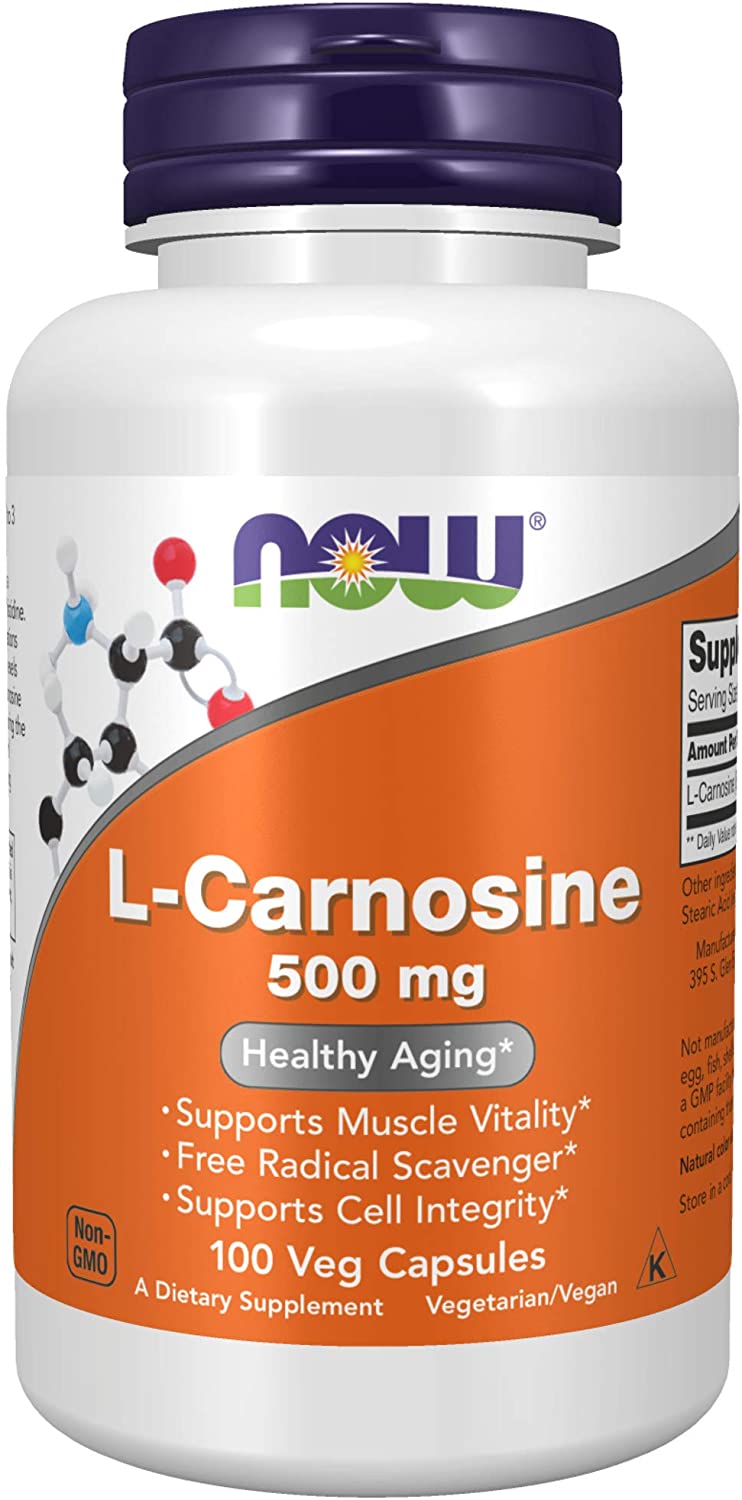 NOW Foods Supplements, L-Carnosine (Beta-Alanyl-L-Histidine) 500 mg, Healthy Aging, 100 Veg Capsules