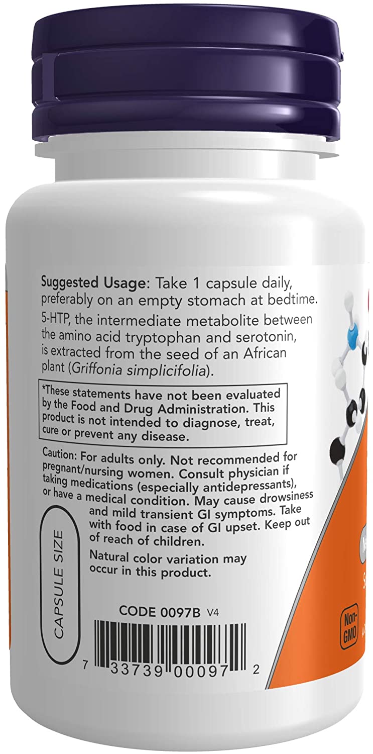 NOW Foods Supplements, 5-HTP (5-hydroxytryptophan) 50 mg, Neurotransmitter Support*, 30 Veg Capsules