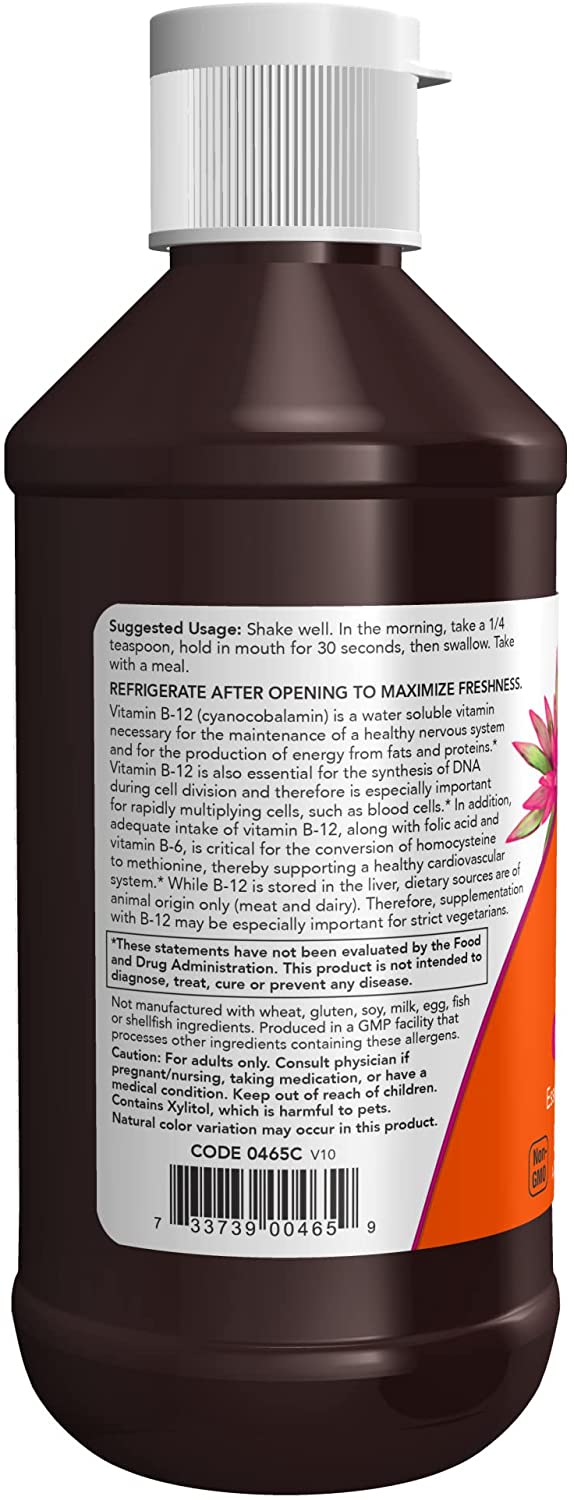 NOW Foods Supplements, Vitamin B-12 Complex Liquid, Energy Production*, Nervous System Health*, 8-Ounce