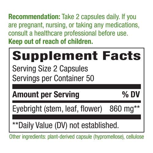 Nature&#39;s Way Eyebright Herb, 860 mg, 100 Vegan Capsules