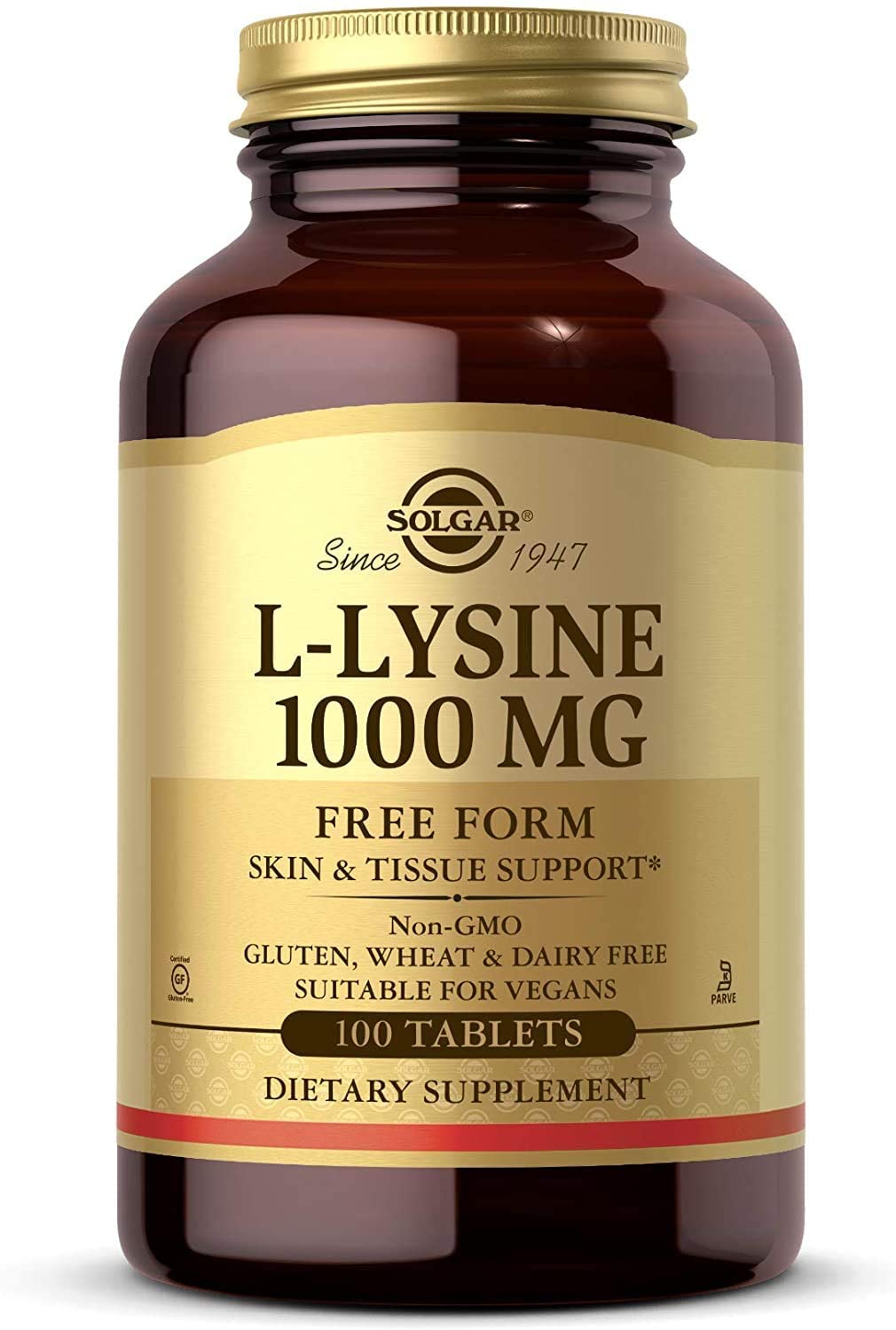 Solgar L-Lysine 1000 mg, 100 Tablets - Enhanced Absorption and Assimilation - Promotes Integrity of Skin and Lips - Collagen Support - Amino Acids - Non GMO, Vegan, Gluten Free - 100 Servings