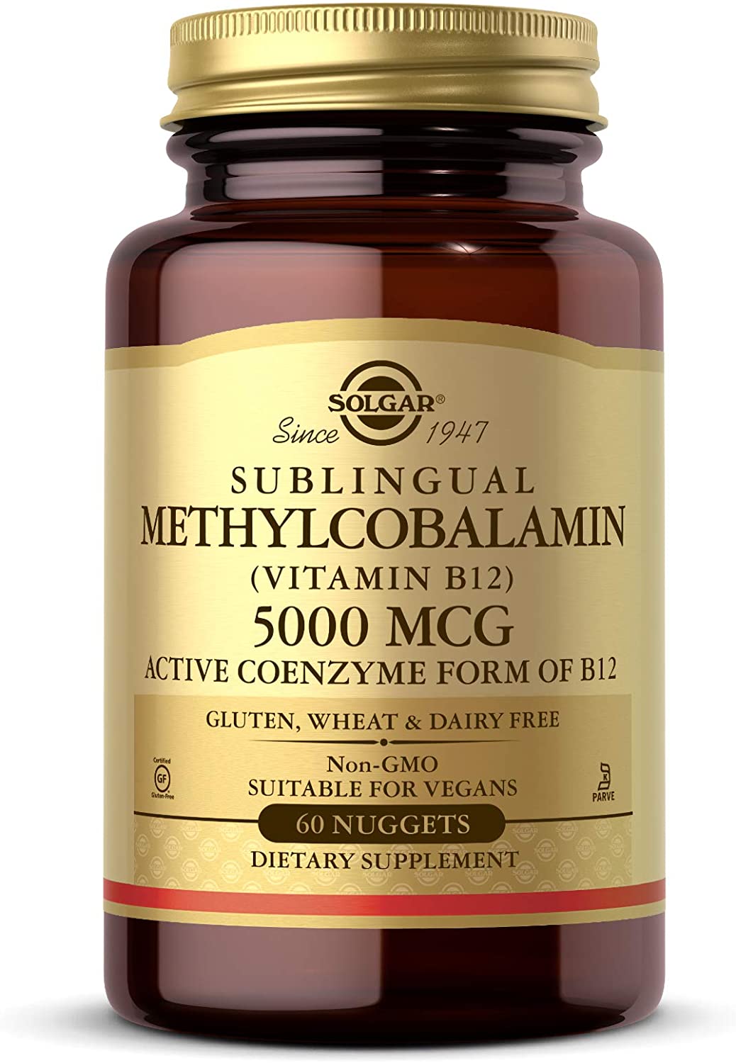 Solgar Methylcobalamin (Vitamin B12) 5000 mcg, 60 Nuggets - Cherry Flavor - Supports Energy Metabolism - Body-Ready, Active Form - Non-GMO, Vegan, Gluten Free - 60 Servings