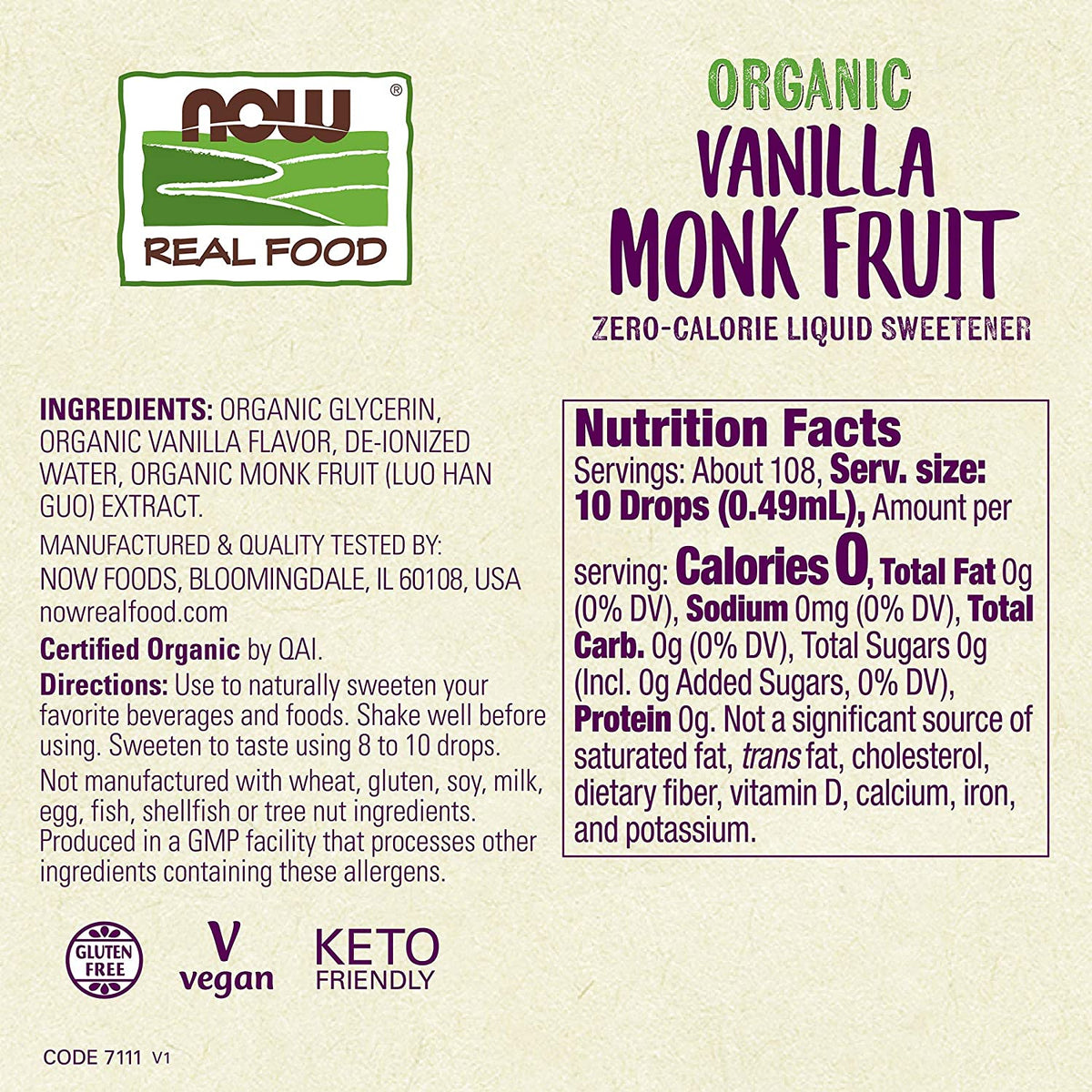 Organic Liquid Monk Fruit, Vanilla, 1.8 Fl.Oz
